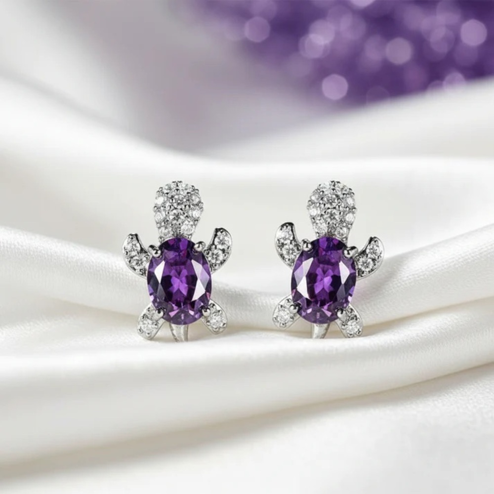 Purple Turtle Stud Earrings